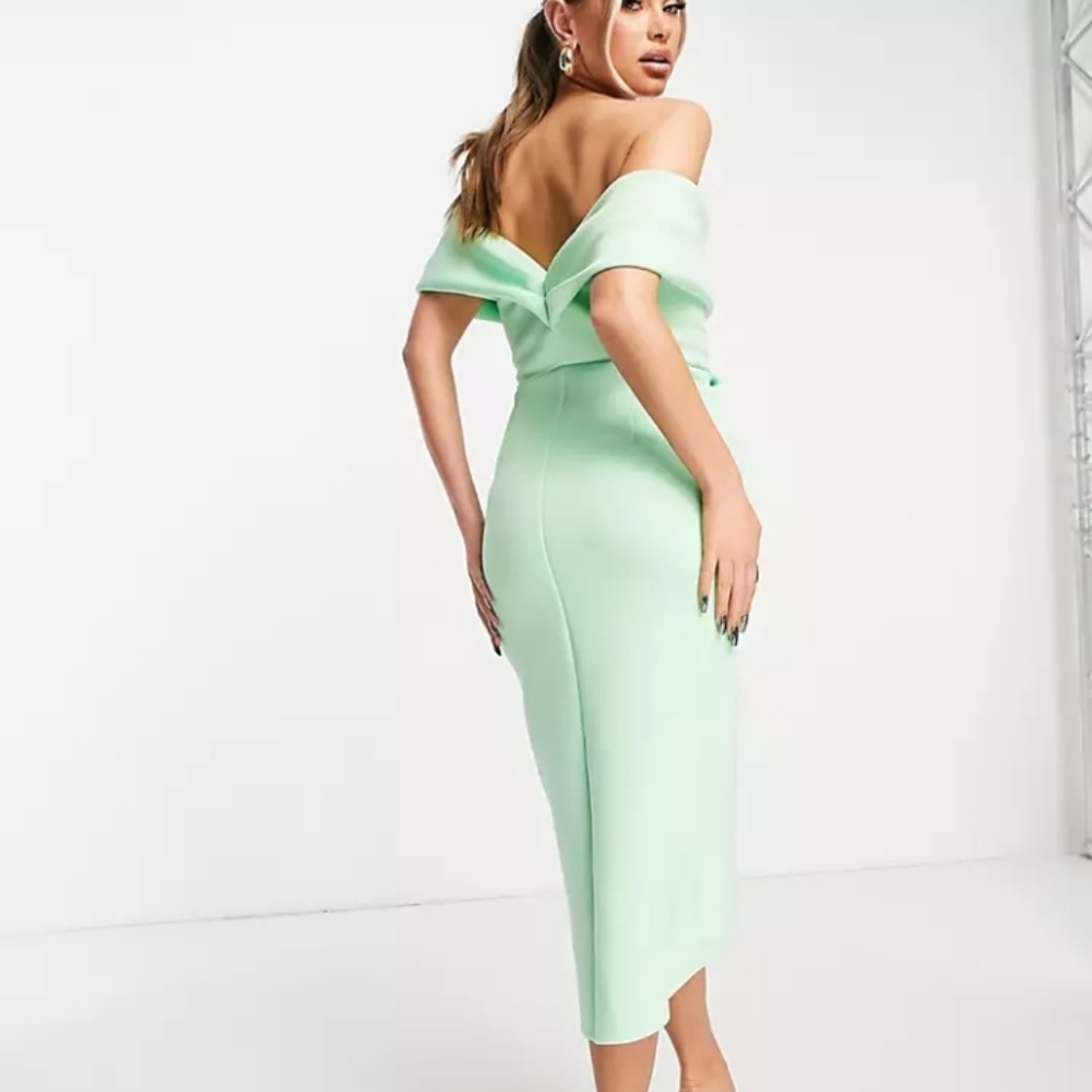 ASOS Design Off The Shoulder Twist Front Midi Dress - Picture 3 of 10